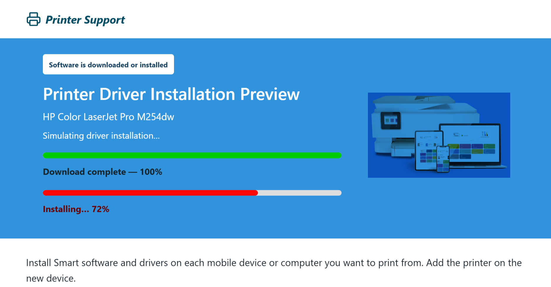 Printer connected to a computer, tablet, and phone